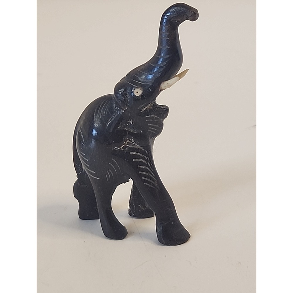 Vintage Hand‎ Carved Elephant Figurine With Etched Detailing 3" X 1.5"